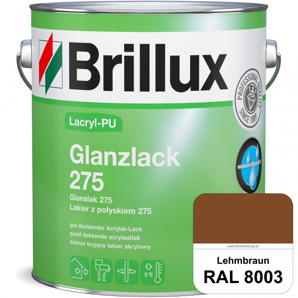 Lacryl-PU Glanzlack 275 (RAL 8003 Lehmbraun) Glänzender Lack (wasserbasiert) für z. B. Holz, Zink, A