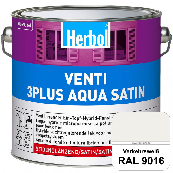 Venti 3Plus Aqua Satin (RAL 9016 Verkehrsweiß) wasserbasierter & feuchtigkeitregulierender Ein-Topf-