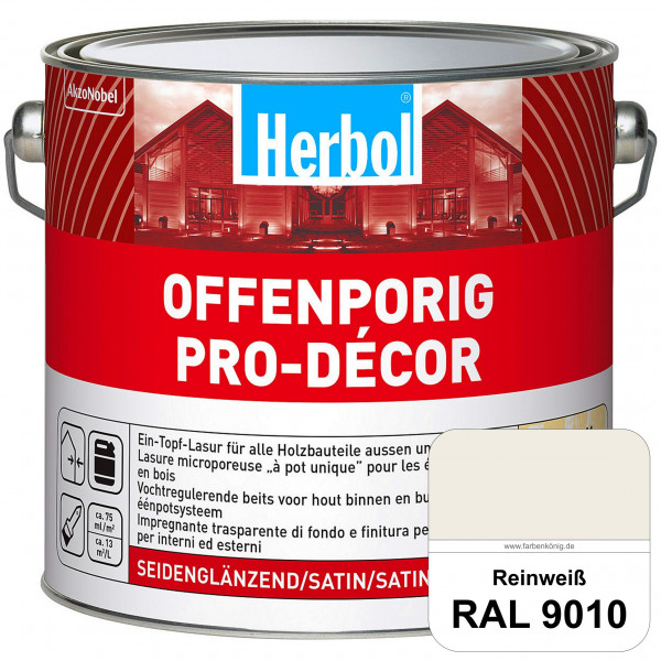 Herbol Offenporig Pro-Décor (RAL 9010 Reinweiß) Hochwertige Ein-Topf-Holzlasur mit 2-Phasen-UV-Schut