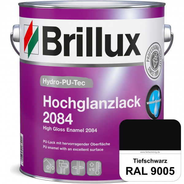 Hydro-PU-Tec Hochglanzlack 2084 (RAL 9005 Tiefschwarz) wasserbasierter Hochglanzlack für Holz, Zink,