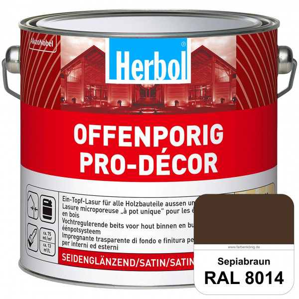 Herbol Offenporig Pro-Décor (RAL 8014 Sepiabraun) Hochwertige Ein-Topf-Holzlasur mit 2-Phasen-UV-Sch