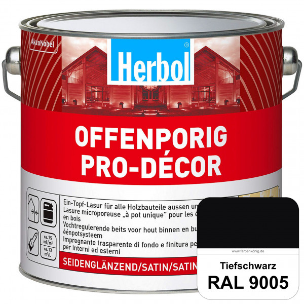 Herbol Offenporig Pro-Décor (RAL 9005 Tiefschwarz) Hochwertige Ein-Topf-Holzlasur mit 2-Phasen-UV-Sc