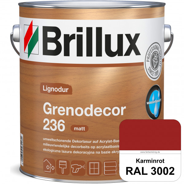 Grenodecor 236 (RAL 3002 Karminrot) Umwelt- und gesundheitsschonende, diffusionsfähige Dekorlasur mi