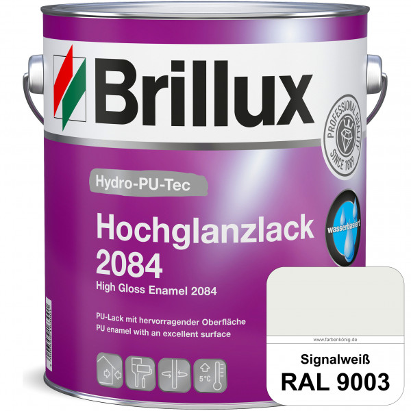 Hydro-PU-Tec Hochglanzlack 2084 (RAL 9003 Signalweiß) wasserbasierter Hochglanzlack für Holz, Zink,