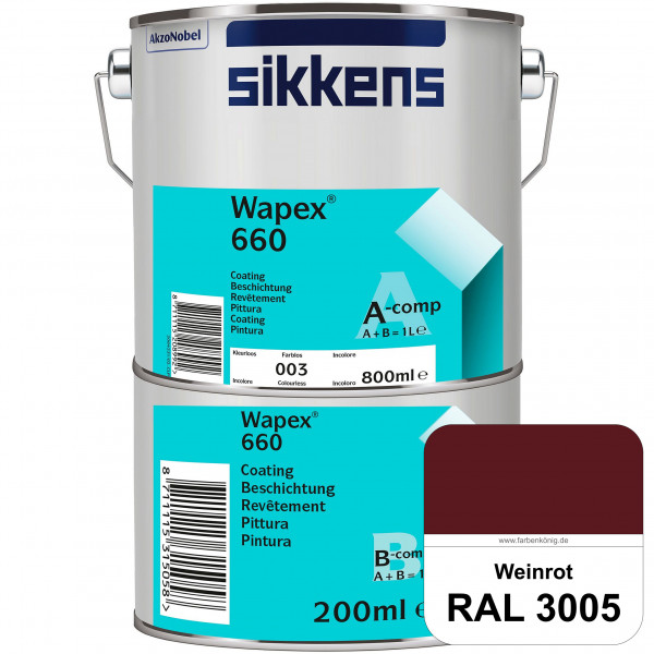 Wapex 660 Set (RAL 3005 Weinrot) seidenglänzende 2K-Epoxidharzlack für Böden & Wände (innen)