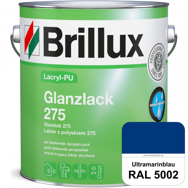 Lacryl-PU Glanzlack 275 (RAL 5002 Ultramarinblau) Glänzender Lack (wasserbasiert) für z. B. Holz, Zi