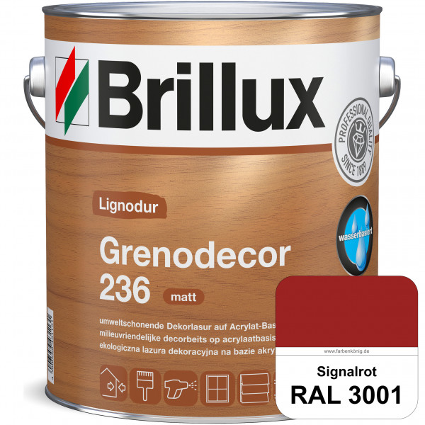 Grenodecor 236 (RAL 3001 Signalrot) Umwelt- und gesundheitsschonende, diffusionsfähige Dekorlasur mi