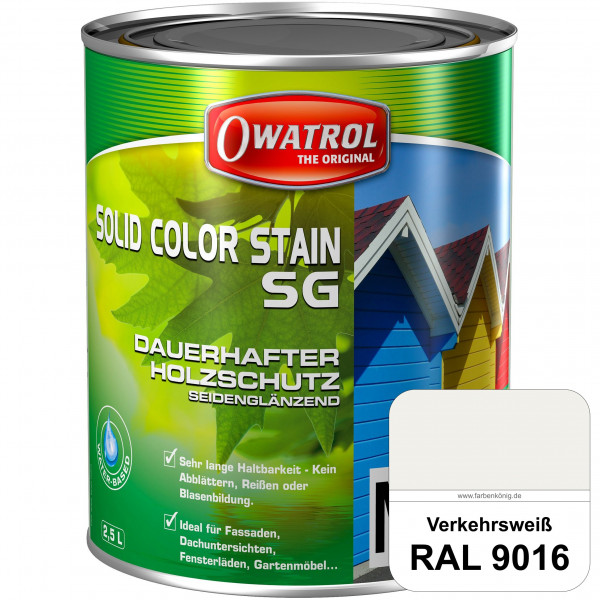 Solid Color Stain SG (RAL 9016 Verkehrsweiß) deckende und seidenglänzende Wetterschutzfarbe außen