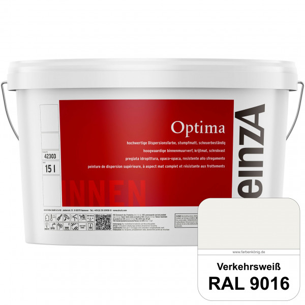 einzA Optima (RAL 9016 Verkehrsweiß) Stumpfmatte Dispersionsfarbe für hochwertige Anstriche