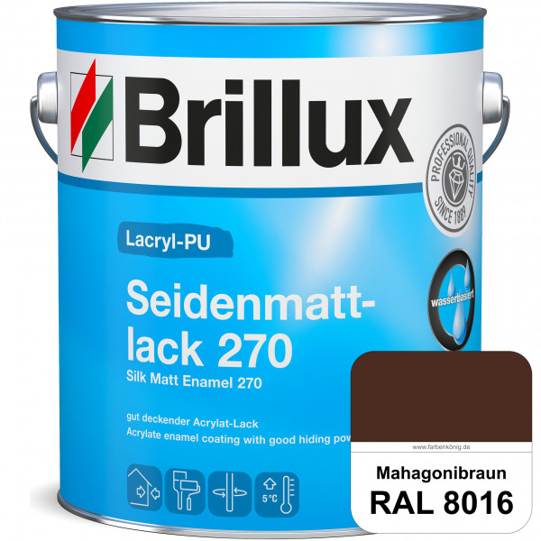 Lacryl-PU Seidenmattlack 270 (RAL 8016 Mahagonibraun) PU-verstärkt (wasserbasiert) für außen und inn