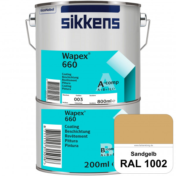 Wapex 660 Set (RAL 1002 Sandgelb) seidenglänzende 2K-Epoxidharzlack für Böden & Wände (innen)