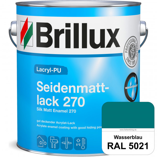 Lacryl-PU Seidenmattlack 270 (RAL 5021 Wasserblau) PU-verstärkt (wasserbasiert) für außen und innen