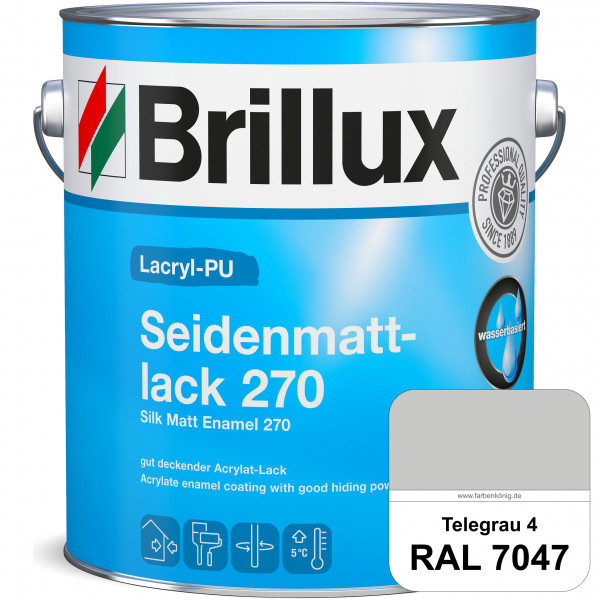 Lacryl-PU Seidenmattlack 270 (RAL 7047 Telegrau 4) PU-verstärkt (wasserbasiert) für außen und innen