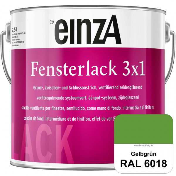 einzA Fensterlack 3 x 1 (RAL 6018 Gelbgrün) wetterbeständiger & seidenglänzender Fensterlack