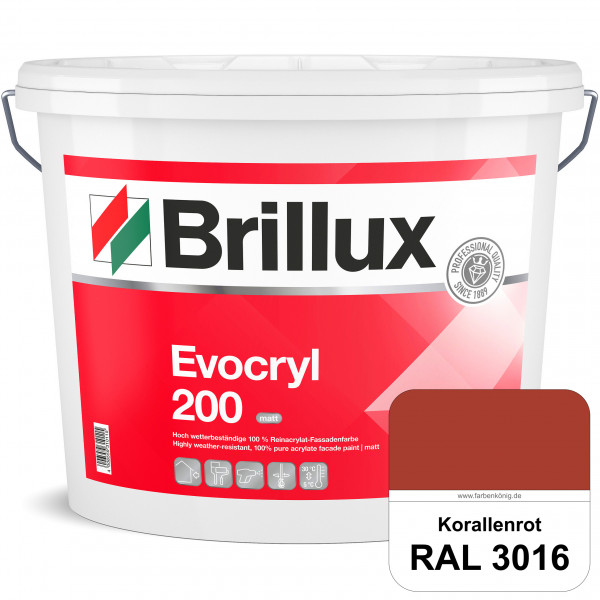 Evocryl 200 (RAL 3016 Korallenrot) Verschmutzungsunempfindliche 100% Reinacrylat Fassadenfarbe
