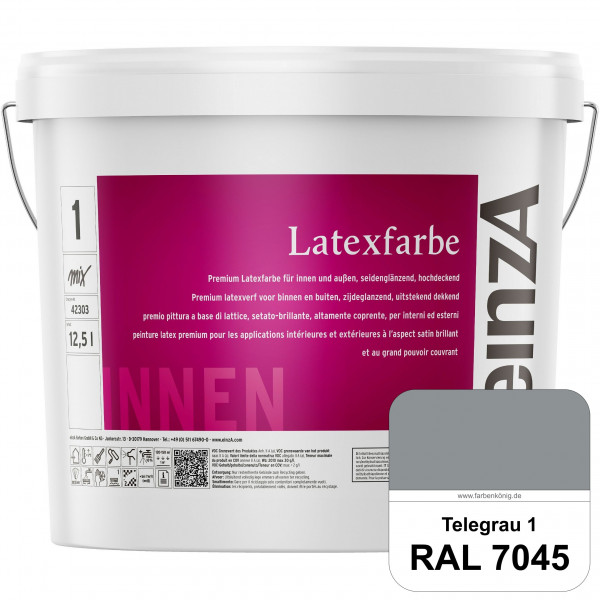 einzA Latexfarbe Premium (RAL 7045 Telegrau 1) Hochwertige scheuerbeständige seidenglänzende Latexfa