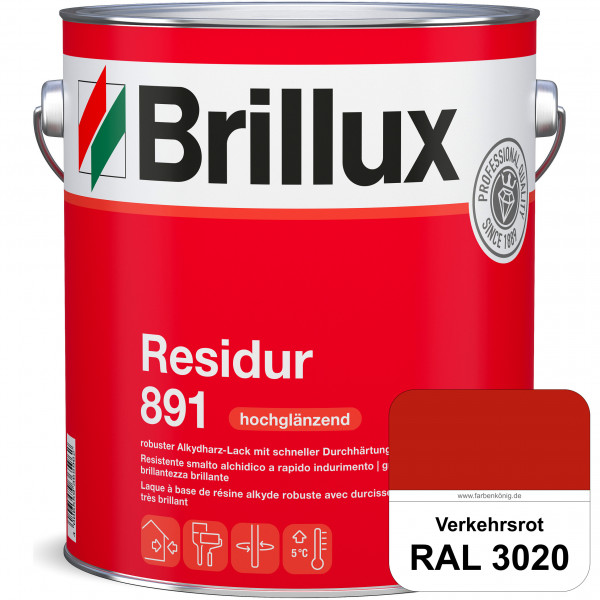 Residur 891 (RAL 3020 Verkehrsrot) widerstandsfähige, schnell trocknender Lack für grundierte Metall