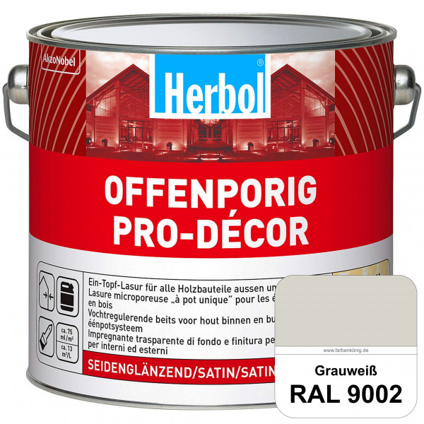 Herbol Offenporig Pro-Décor (RAL 9002 Grauweiß) Hochwertige Ein-Topf-Holzlasur mit 2-Phasen-UV-Schut