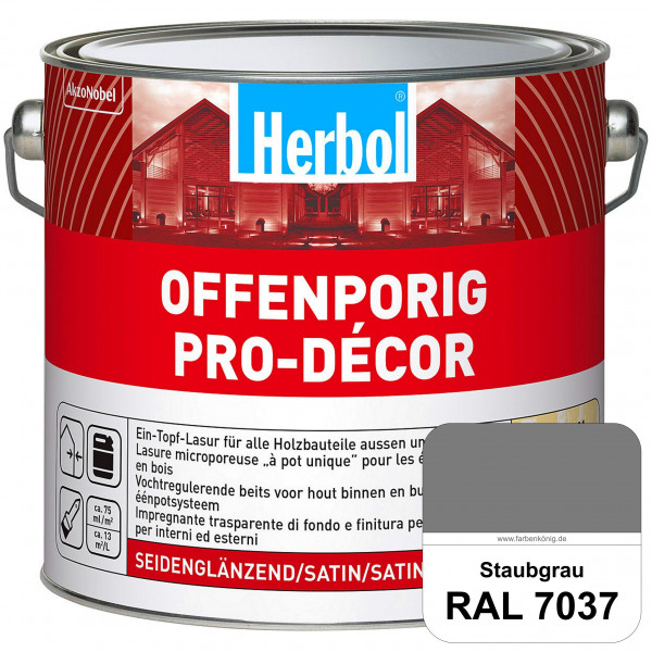 Herbol Offenporig Pro-Décor (RAL 7037 Staubgrau) Hochwertige Ein-Topf-Holzlasur mit 2-Phasen-UV-Schu