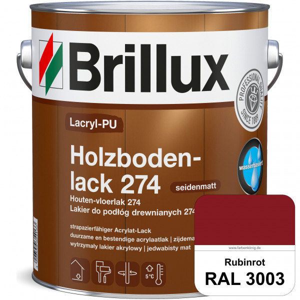 Lacryl-PU Holzbodenlack 274 (RAL 3003 Rubinrot) hochwertige & widerstandsfähige, deckende Versiegelu