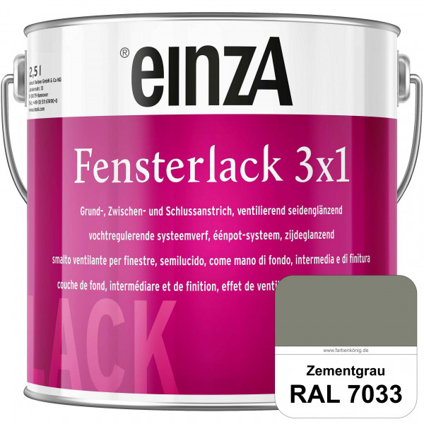 einzA Fensterlack 3 x 1 (RAL 7033 Zementgrau) wetterbeständiger & seidenglänzender Fensterlack