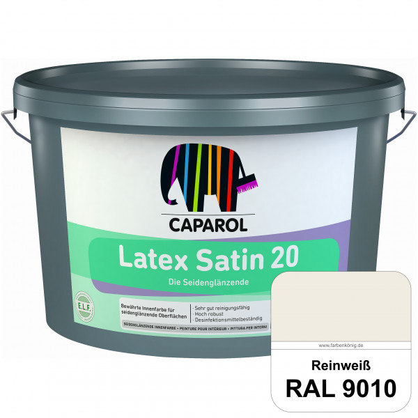 Latex Satin 20 (RAL 9010 Reinweiß) strapazierfähige seidenglänzende Latexfarbe (Innen)