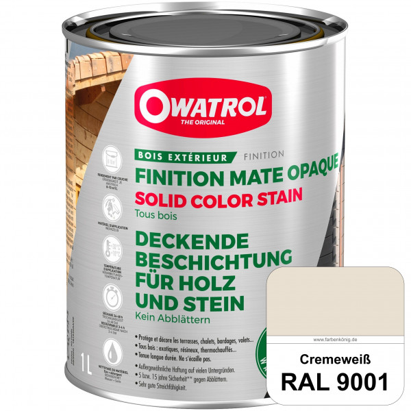 Solid Color Stain (RAL 9001 Cremeweiß) deckende und matte Wetterschutzfarbe außen
