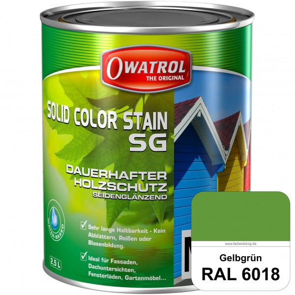 Solid Color Stain SG (RAL 6018 Gelbgrün) deckende und seidenglänzende Wetterschutzfarbe außen