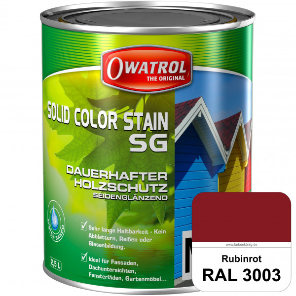 Solid Color Stain SG (RAL 3003 Rubinrot) deckende und seidenglänzende Wetterschutzfarbe außen