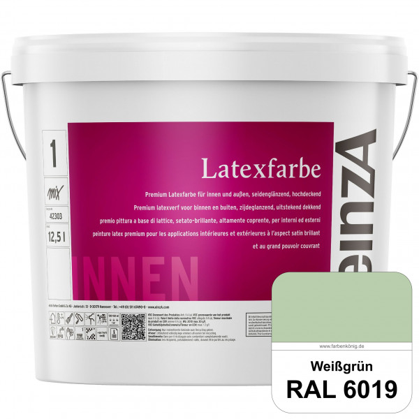 einzA Latexfarbe Premium (RAL 6019 Weißgrün) Hochwertige scheuerbeständige seidenglänzende Latexfarb