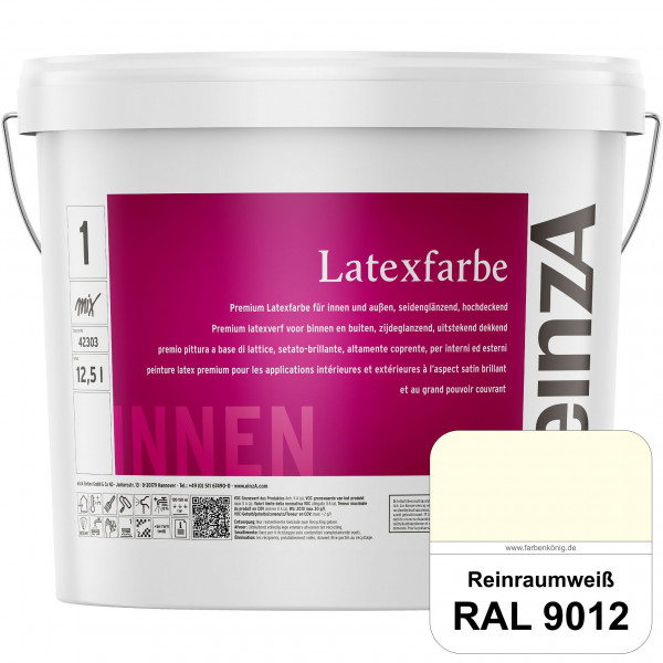 einzA Latexfarbe Premium (RAL 9012 Reinraumweiß) Hochwertige scheuerbeständige seidenglänzende Latex