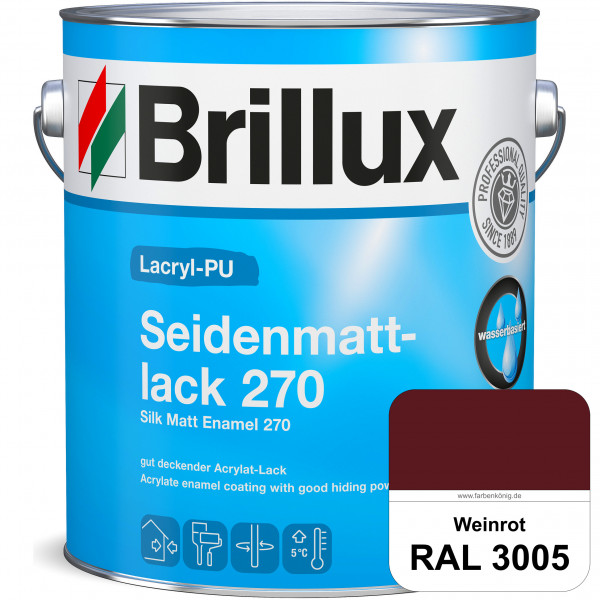 Lacryl-PU Seidenmattlack 270 (RAL 3005 Weinrot) PU-verstärkt (wasserbasiert) für außen und innen