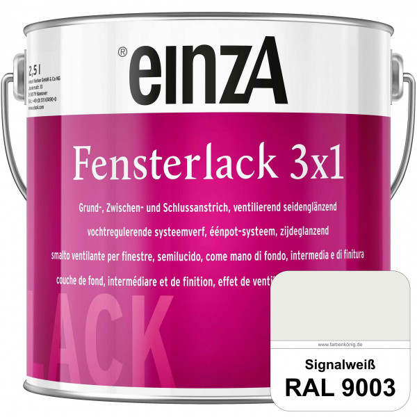 einzA Fensterlack 3 x 1 (RAL 9003 Signalweiß) wetterbeständiger & seidenglänzender Fensterlack