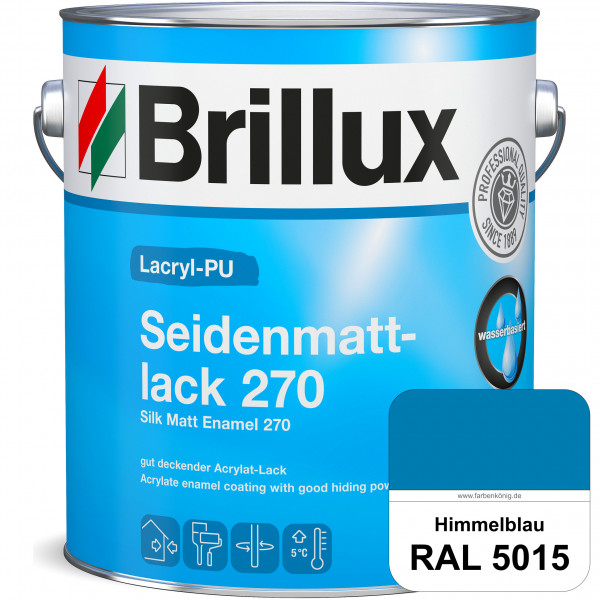 Lacryl-PU Seidenmattlack 270 (RAL 5015 Himmelblau) PU-verstärkt (wasserbasiert) für außen und innen