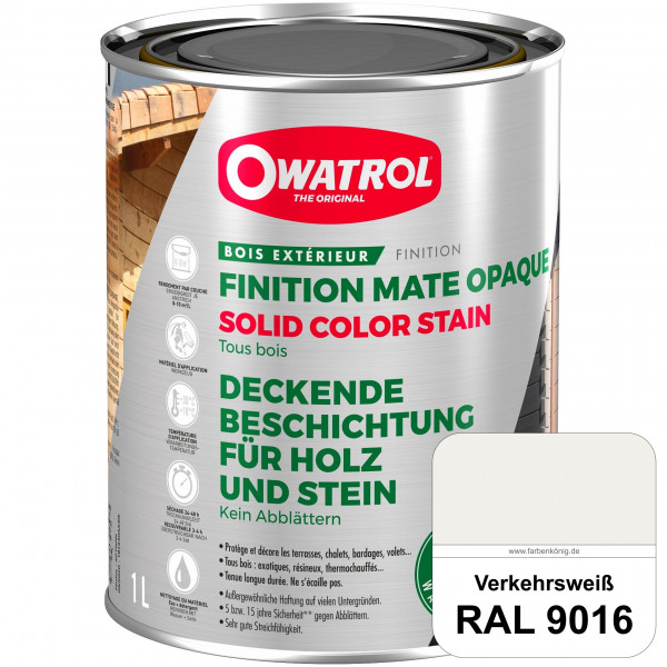 Solid Color Stain (RAL 9016 Verkehrsweiß) deckende und matte Wetterschutzfarbe außen