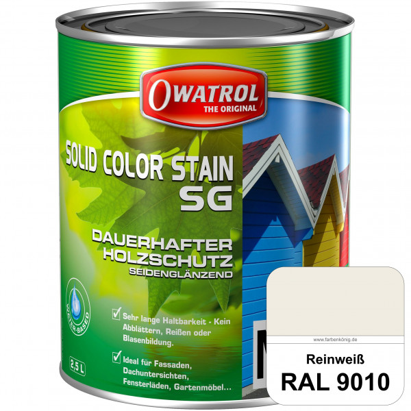 Solid Color Stain SG (RAL 9010 Reinweiß) deckende und seidenglänzende Wetterschutzfarbe außen