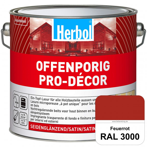 Herbol Offenporig Pro-Décor (RAL 3000 Feuerrot) Hochwertige Ein-Topf-Holzlasur mit 2-Phasen-UV-Schut