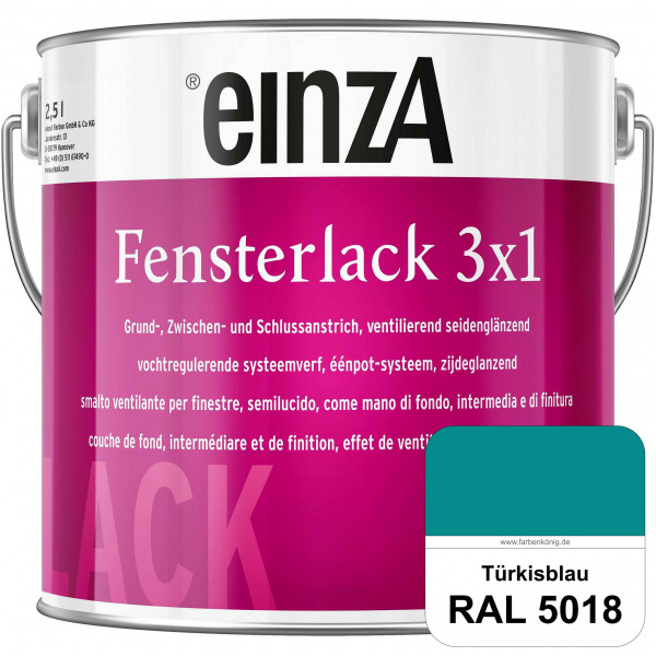 einzA Fensterlack 3 x 1 (RAL 5018 Türkisblau) wetterbeständiger & seidenglänzender Fensterlack