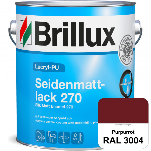 Lacryl-PU Seidenmattlack 270 (RAL 3004 Purpurrot) PU-verstärkt (wasserbasiert) für außen und innen