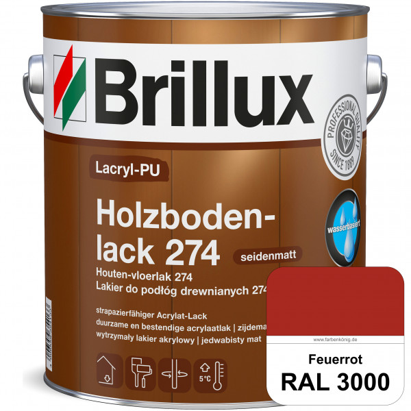 Lacryl-PU Holzbodenlack 274 (B-Ware) - 0,75 Liter (RAL 3000 Feuerrot)
