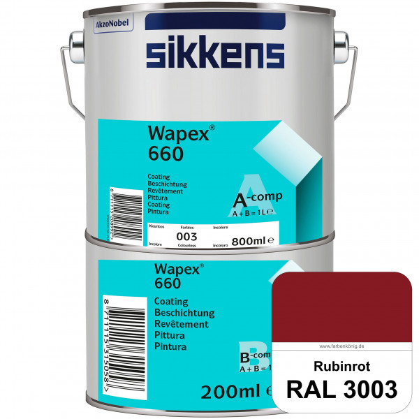 Wapex 660 Set (RAL 3003 Rubinrot) seidenglänzende 2K-Epoxidharzlack für Böden & Wände (innen)