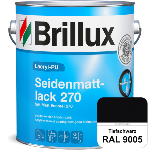 Lacryl-PU Seidenmattlack 270 (RAL 9005 Tiefschwarz) PU-verstärkt (wasserbasiert) für außen und innen