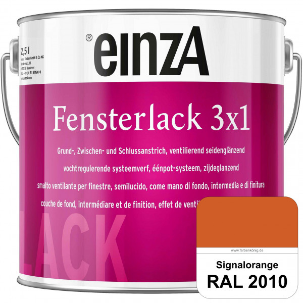 einzA Fensterlack 3 x 1 (RAL 2010 Signalorange) wetterbeständiger & seidenglänzender Fensterlack