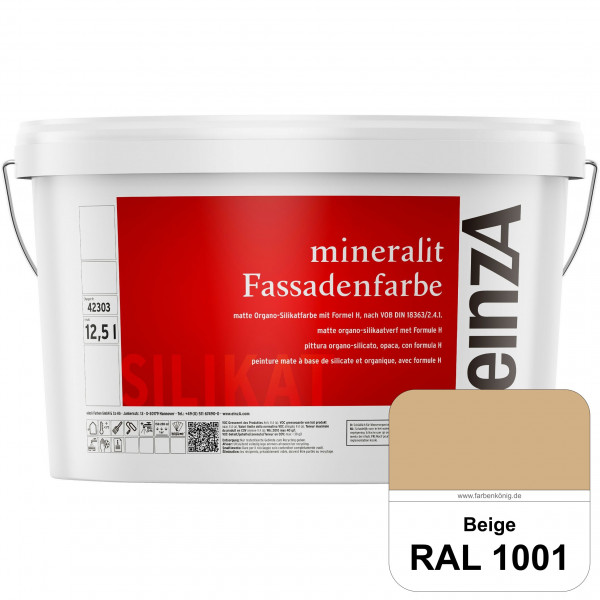 einzA mineralit Fassadenfarbe (RAL 1001 Beige) wetterbeständige & streichfertige Silikatfarbe